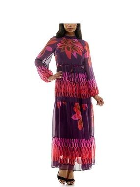 Purple Floral Long Sleeve Maxi Dress NWT
